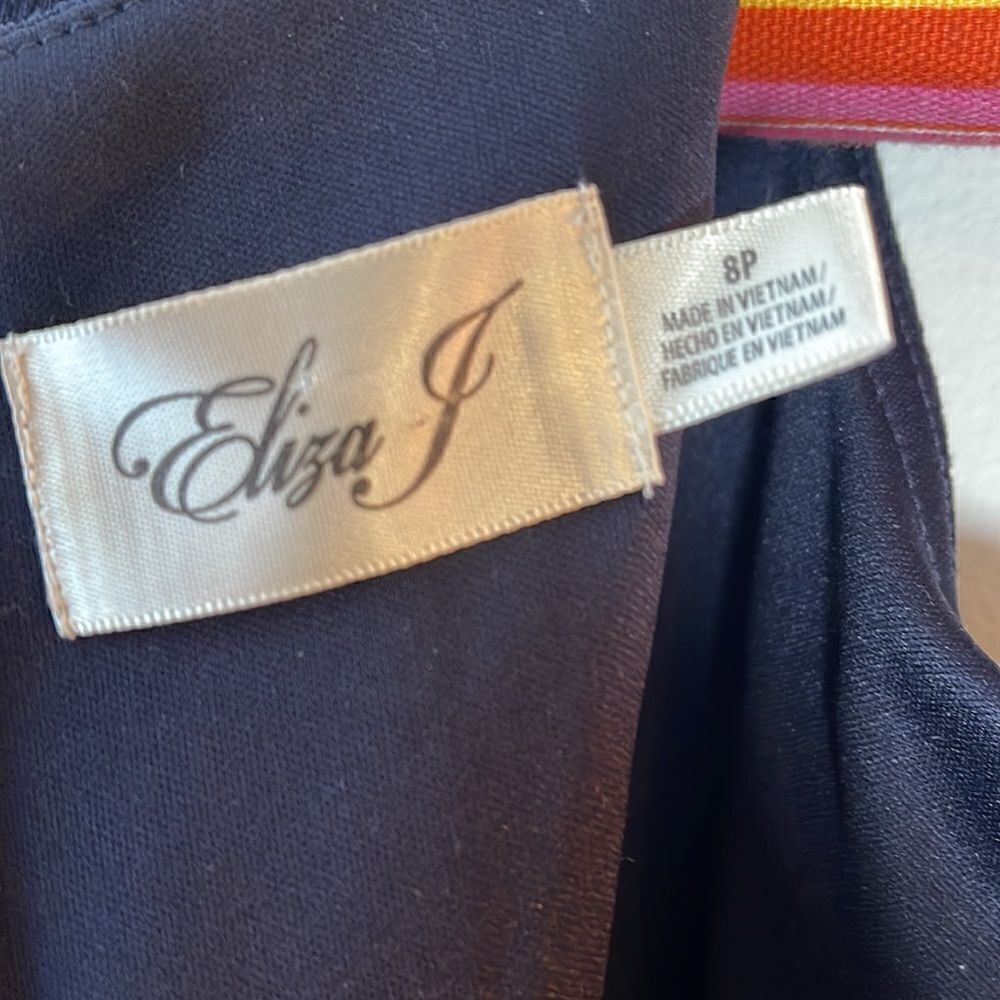EUC Eliza J Navy Quilted Dress Flare Sleeves Pink Details 8P - Picture 9 of 10